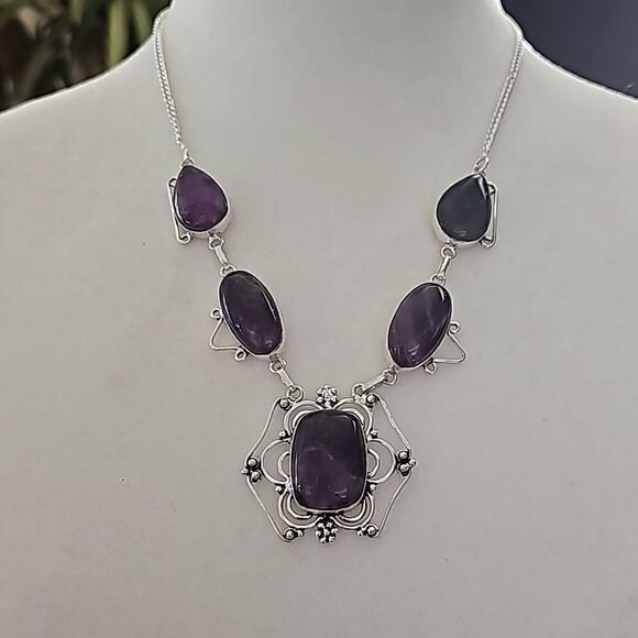 Amethyst Agate Stone Necklace 18" - Picture 1 of 7